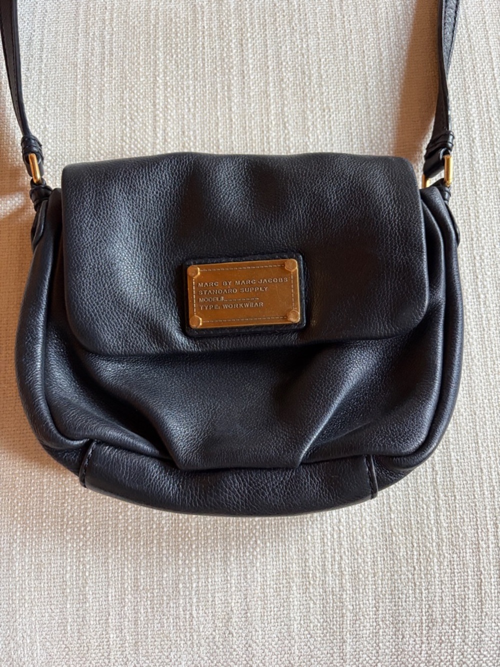 Like new Marc by Marc Jacobs Black Pebbled Leather Gold Plate Crossbody (mini).